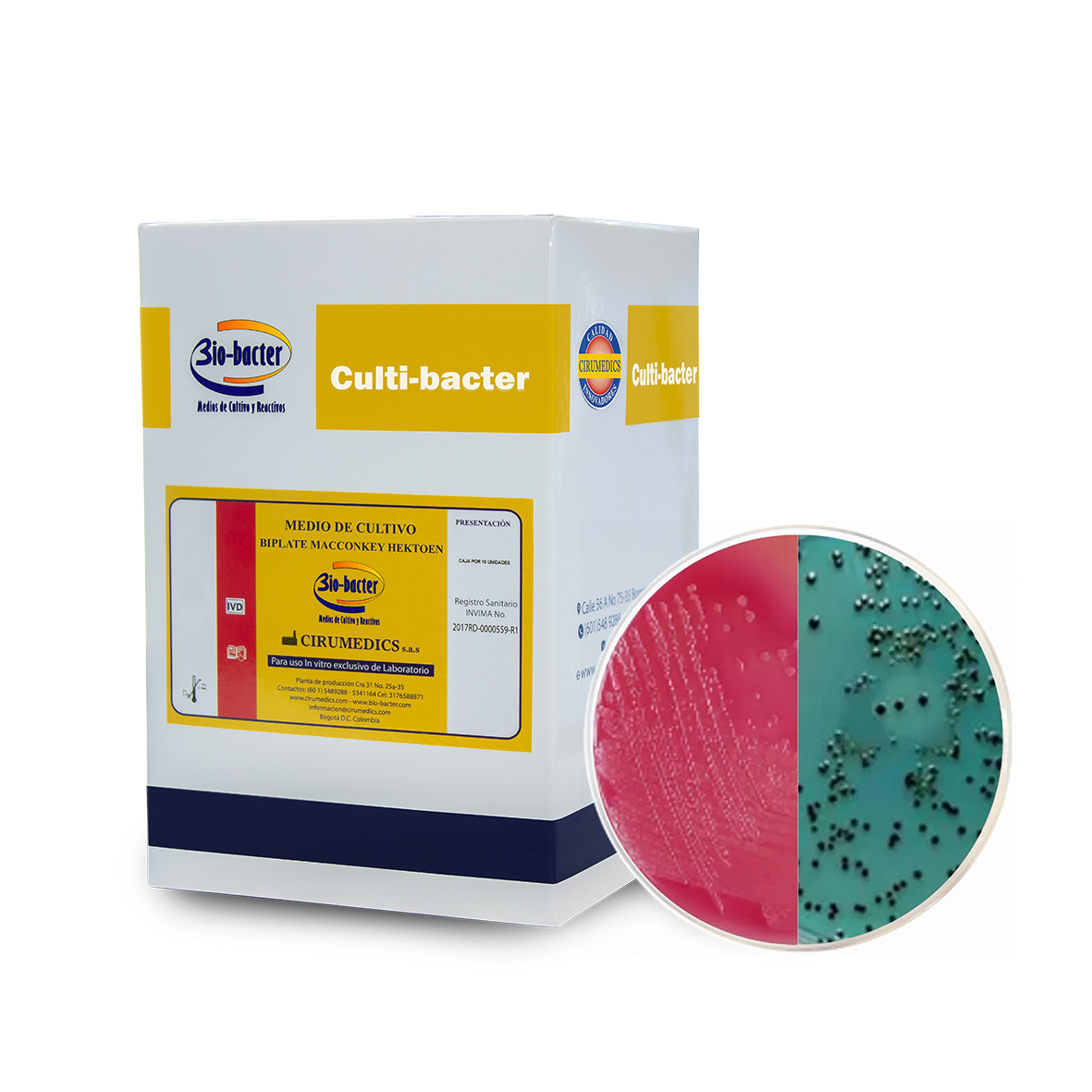 Placa BiPlate MacConkey Hektoen con colonias bacterianas